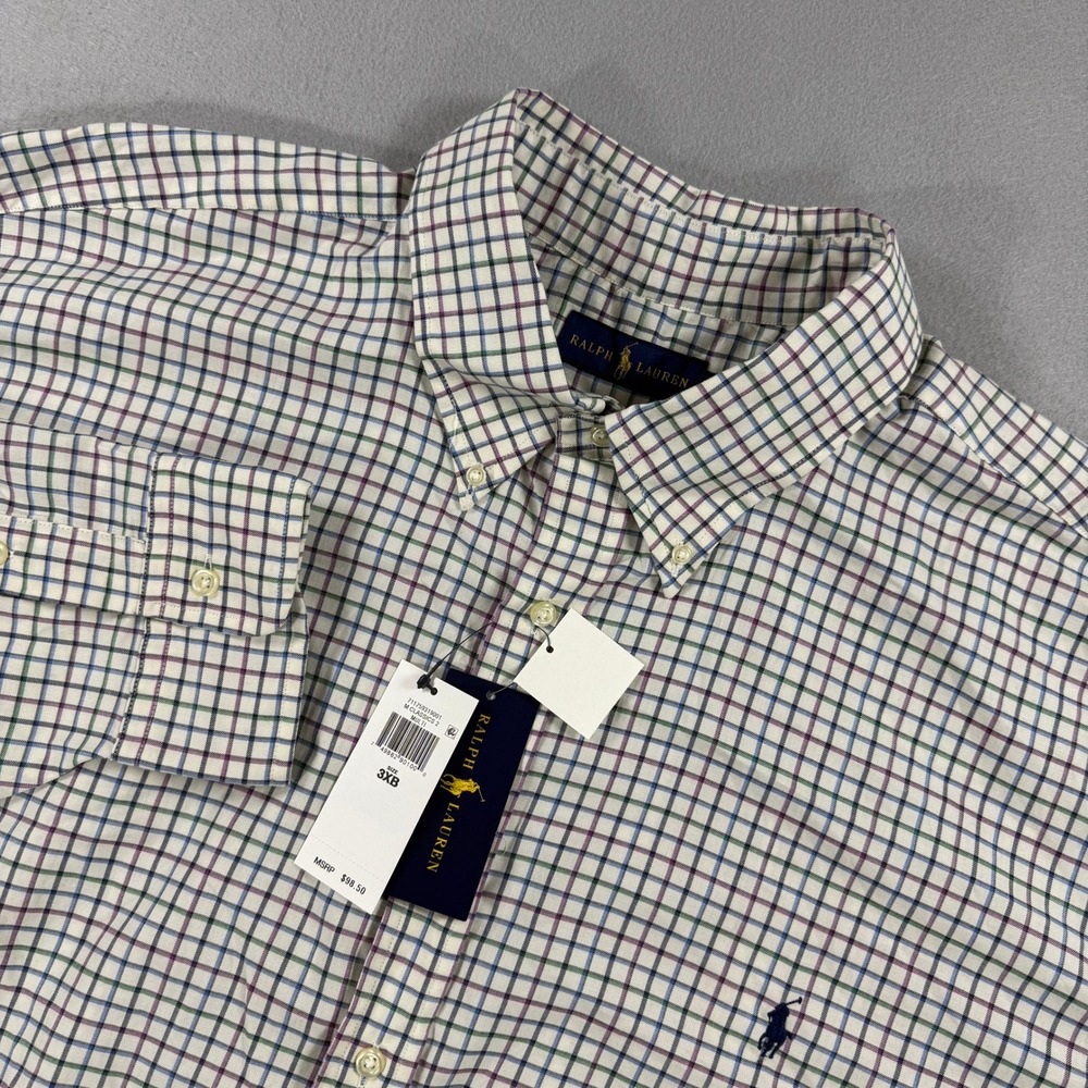 Ralph Lauren Button Down Shirt Men 3XB White Gingham Long Sleeve Classic Preppy